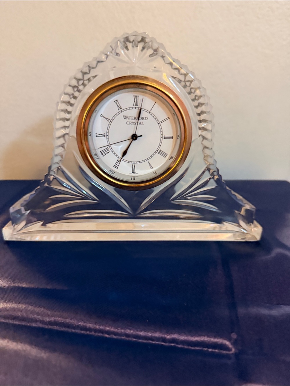 Waterford Crystal Clear Mantel Clock with Gold Bezel